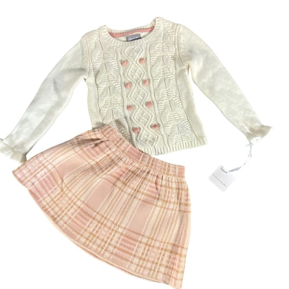Tahari Toddler Skirt Set Charming Plaid Skirt and Sweater NWT SZ 2T